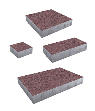 Тротуарная плитка Грандо - Гранит Красный с черным, комплект из 4 видов плит